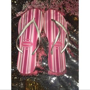 Havaianas PINK and SILVER Striped Flip Flops